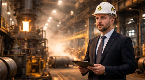 Oilsan Genel Müdürü Atilla Başkaya, bir çelik tesisinde saha ziyaretinde